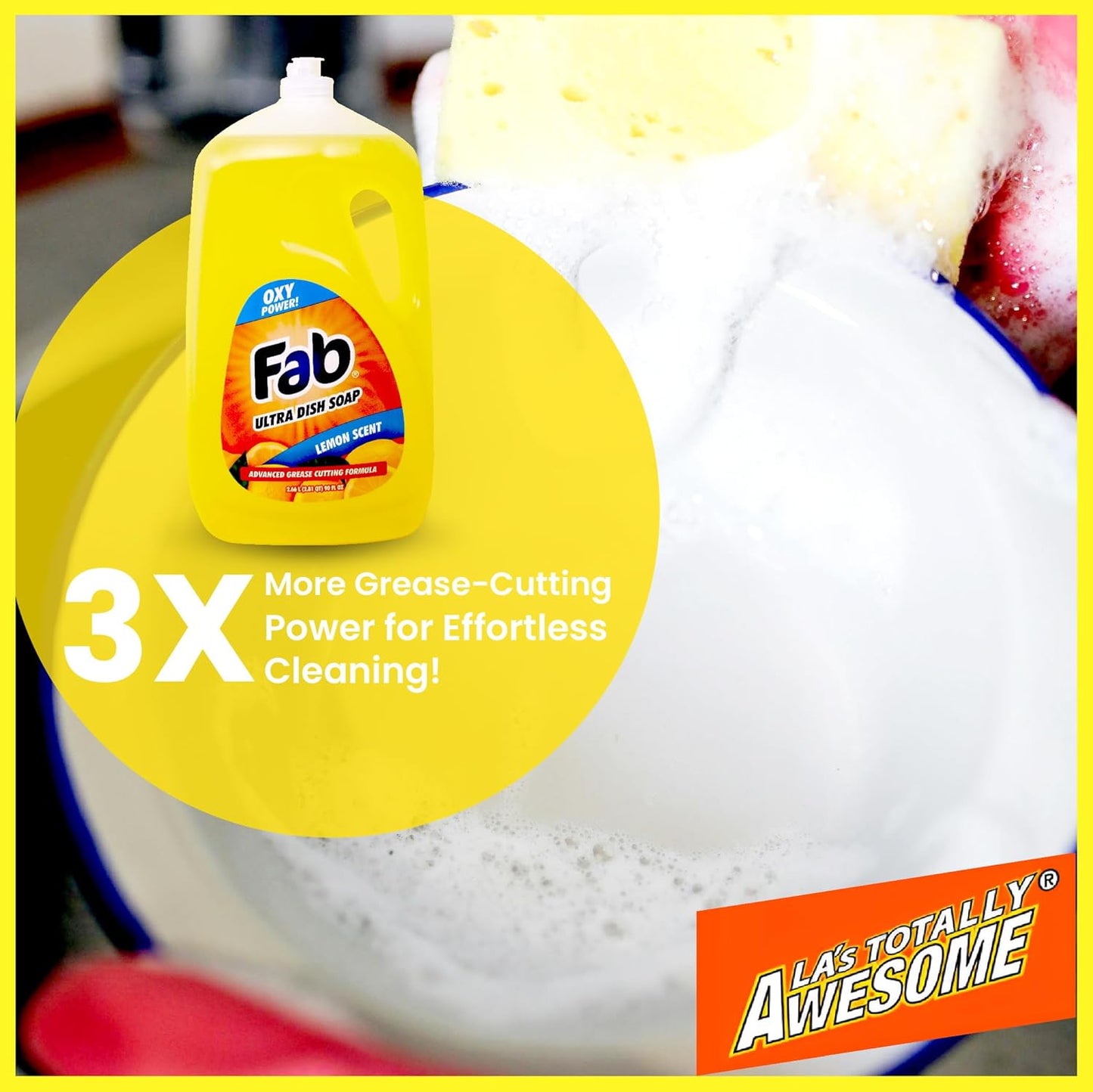 La's Totally Awesome Fab Liquid Dish Soap, Lemon Scent, 90 fl oz (Pack of 2) – Powerful Grease-Cutting Dish Liquid, All Purpose Dish Soap