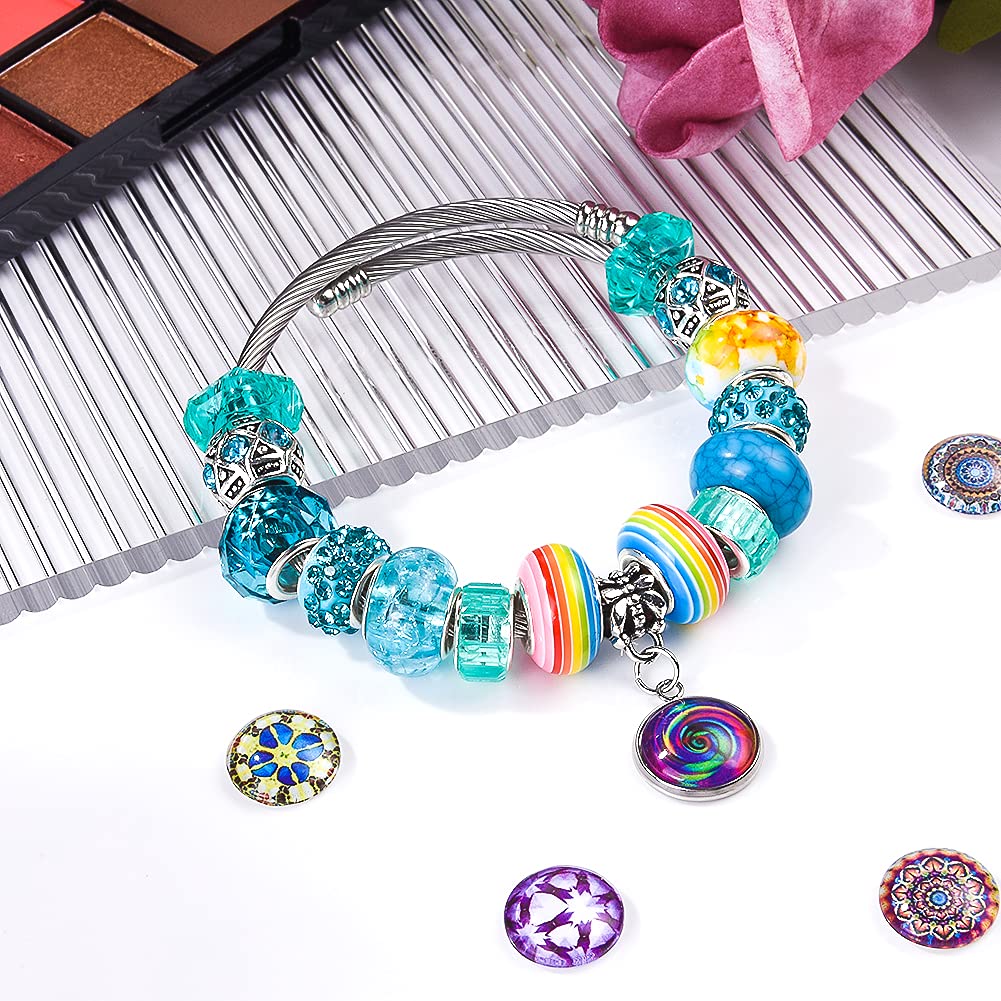 Aipridy 200 Pieces 12mm Mosaic Printed Glass Dome Cabochons Mixed Color Flower Pattern Half Round Crafts Mosaic Tiles for Photo Pendant Jewelry Making (12mm, Mosaic)