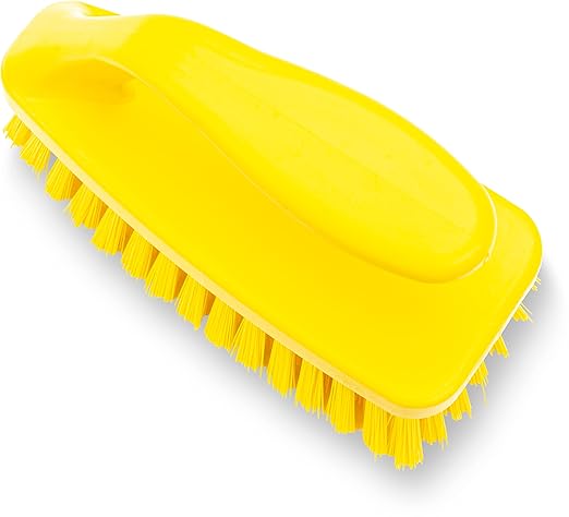 SPARTA Scrub Brush with Iron Shaped Handle and Stiff Bristles, Heavy Duty Scrubber Brush for Kitchen, Bathroom, Shower, Tile, Sink, Carpet and Bakepans, Polypropylene, 6 Inches, Yellow
