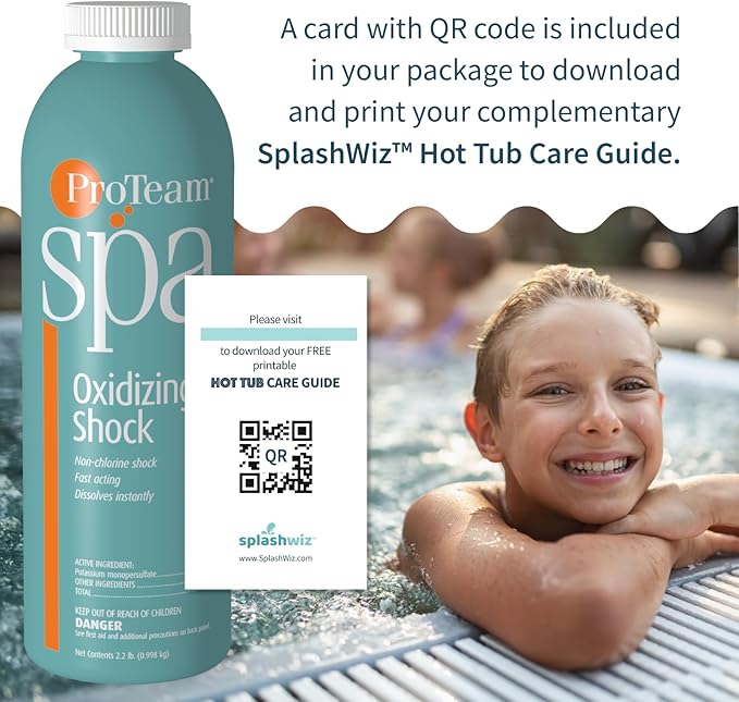 ProTeam Non-Chlorine Spa Shock for Hot Tub – Fast-Acting Oxidizing Shock Treatment, Clears Cloudy Water & Eliminates Odors – Made in USA, 5 lb + SplashWiz Care e-Book