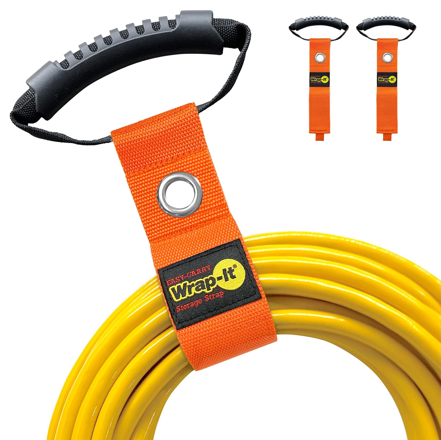 Easy-Carry Wrap-It Storage Straps - 17 (2-Pack) Blaze Orange with Grommet - Extension Cord Hanger Carrying Straps for RV Acce