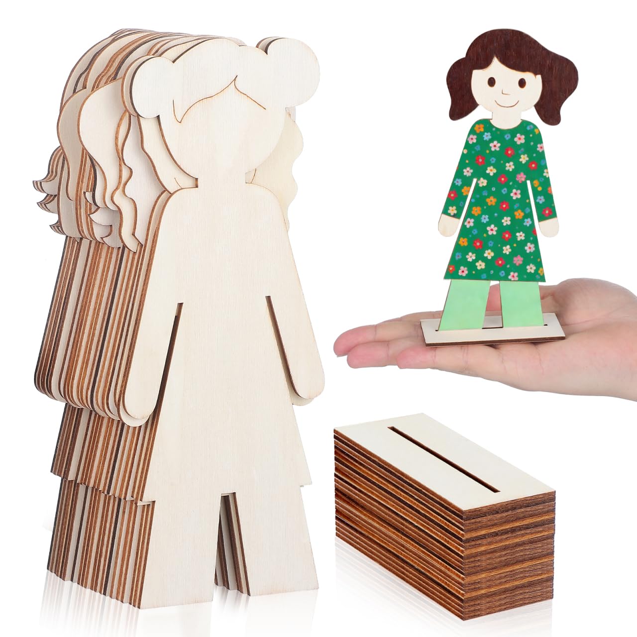 NUOBESTY 20Pcs Unfinished Wood Cutouts Painted Wooden People Shapes DIY Craft Supplies Basswood Slices for Painting Home Decor Wedding and Party Decorations