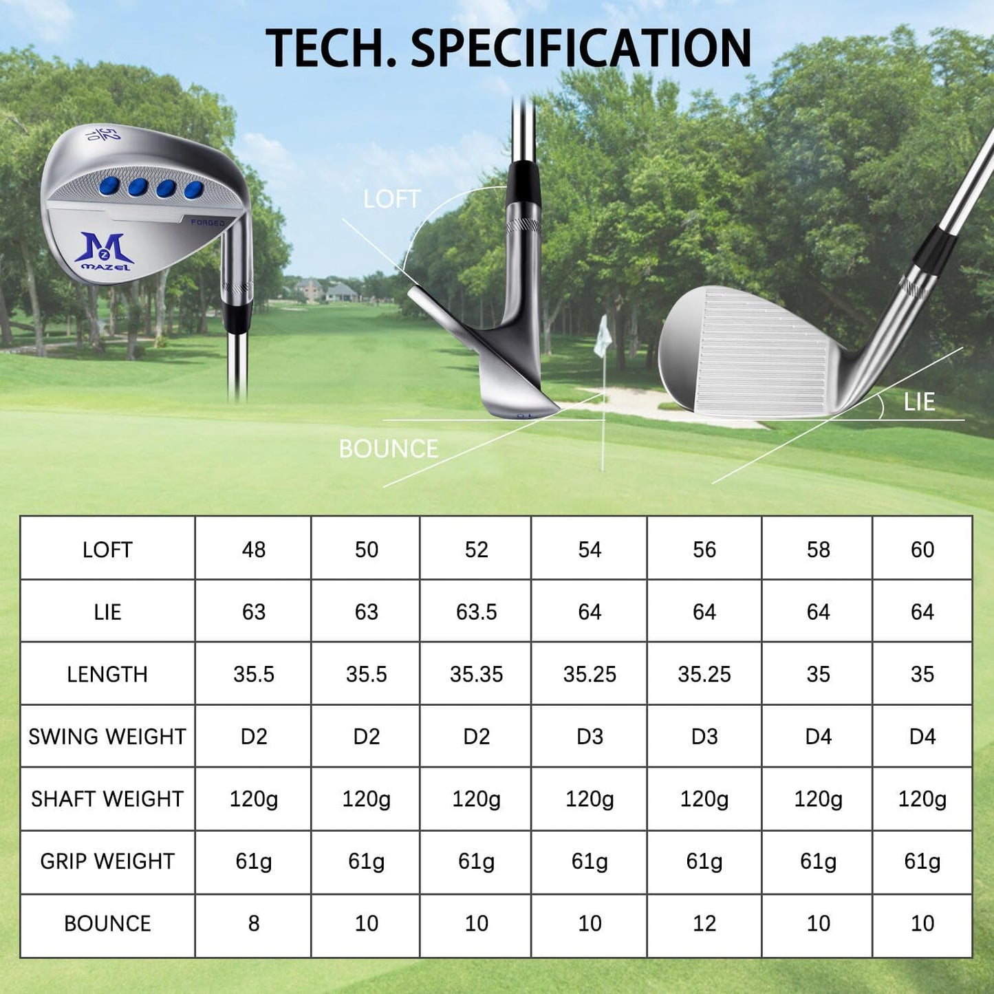 MAZEL Forged Golf Sand Wedge,Gap Wedge,Lob Wedge for Men,48/52/54/56/58/60 Degree Individual Golf Wedge,Milled Face for More Spin,Right Hand