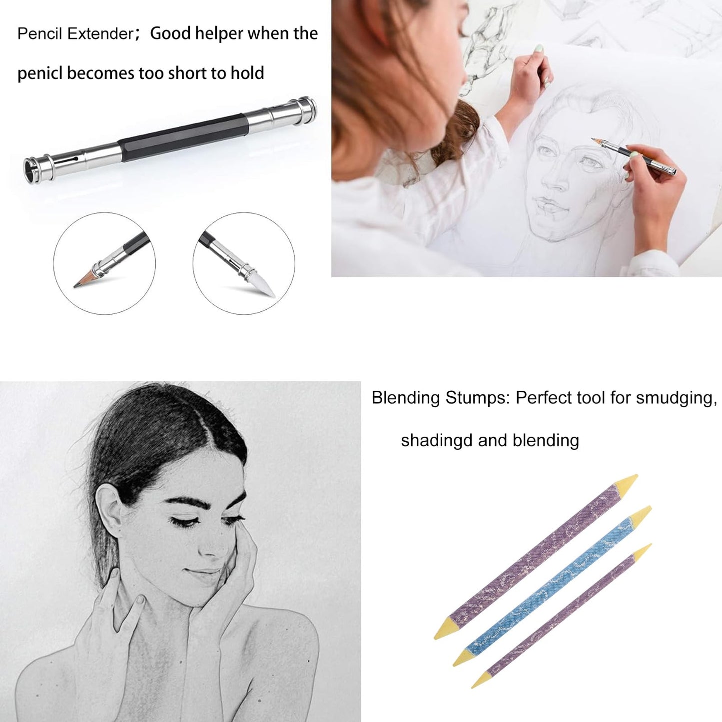 Heshengping Drawing Pencils Sketch Pencil Art Supplies Set for Adults beginners Professional Sketching Art Graphite Charcoal Blending Stump Pencils kit