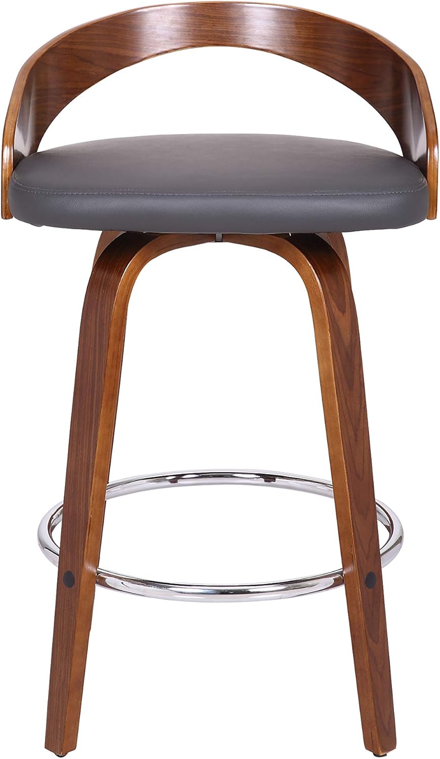 Armen Living Sonia 26" Counter Height Swivel Gray Faux Leather and Walnut Wood Bar Stool - Set of 2