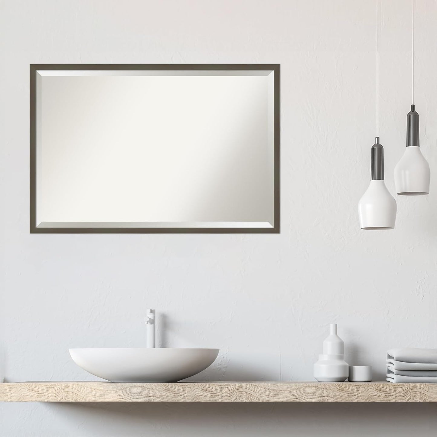 Amanti Art Grey Wall Mirror 25x37 Svelte Clay Grey Rectangle Bathroom Mirror for Wall Decor Living Room, Large Modern Wood Frame, Hangs Horizonally and Vertically, Bathroom Decor, Beveled Edge