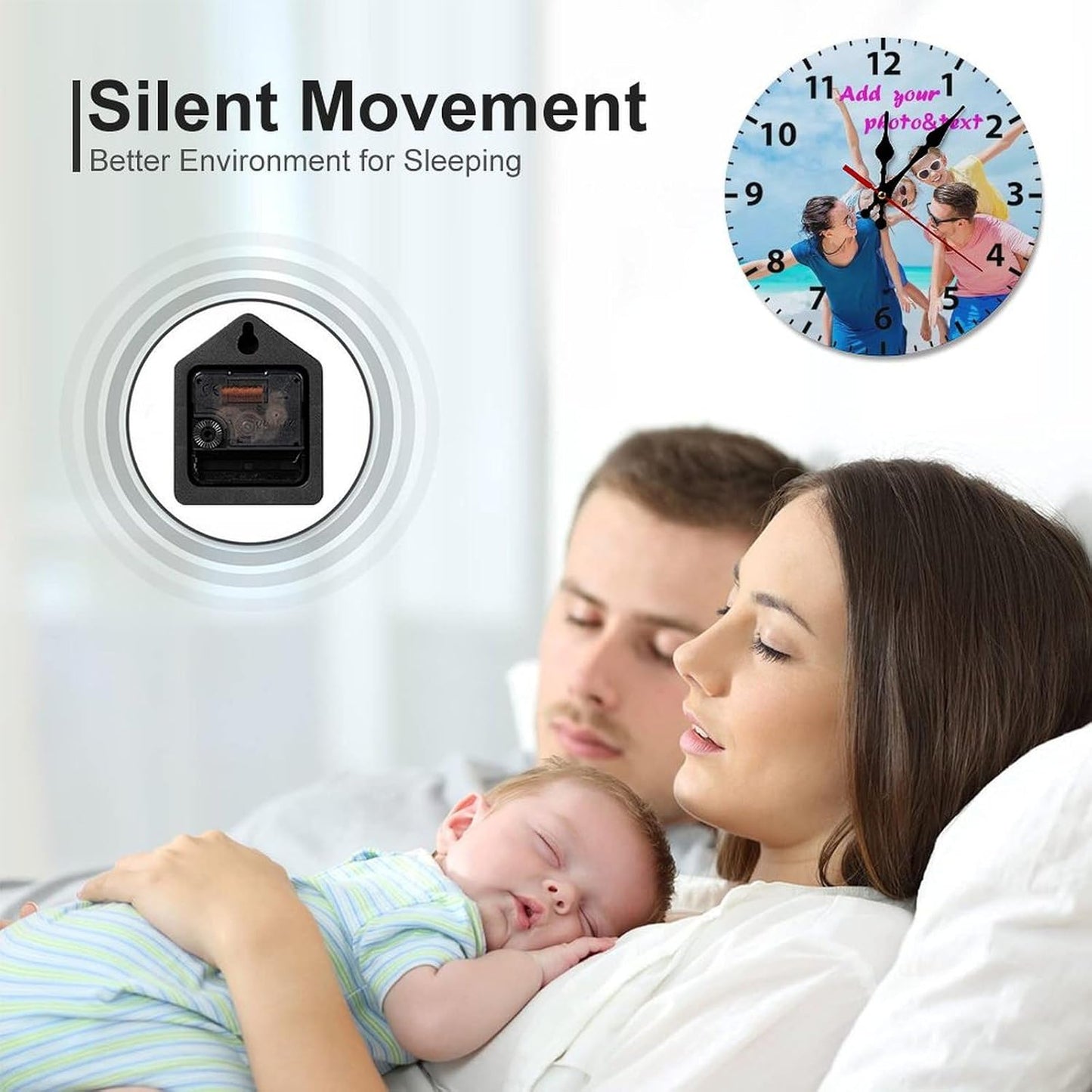 Custom Wall Clock,Personalized Wood Clock add Your Photo/Text,Customizable Silent Round Decoration for Kitchen Bathroom 15.7inch style1