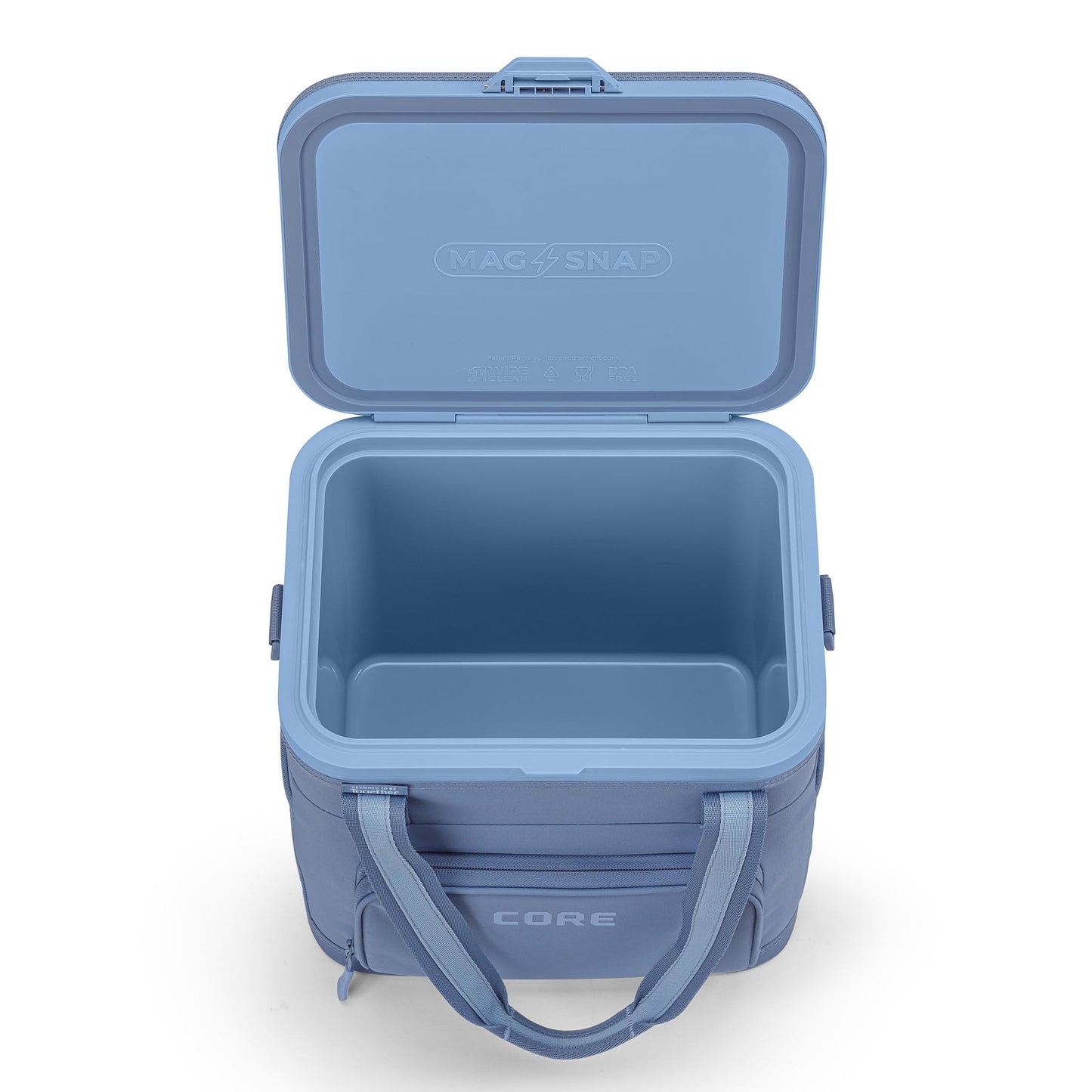 CORE Magnetic No Zip 24 Can Soft Cooler | Insulated Hard Liner Ice Chest Box | Best Portable Soft Cooler for Food & Beverages for Tailgating, Car Camping, and Family Beach Picnics (Steel Blue)