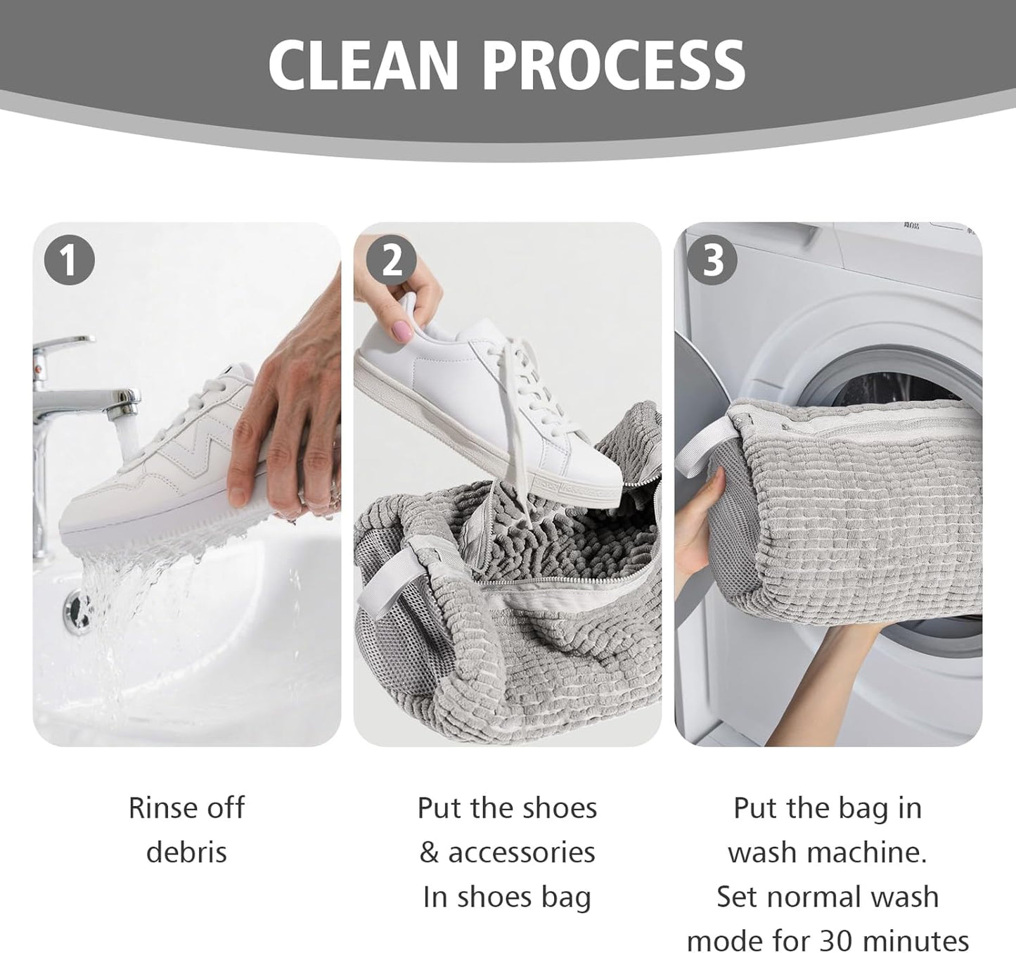 HEAVYWOOD Shoes Bag for Washing Machine Reusable Shoe Cleaning Washing Machine Bag Sturdy Anti-Rust Zipper 15.7’’*7.8’’ Shoe Laundry Bag for Washer and Dryer for Sneakers (Gray, 2Packs)