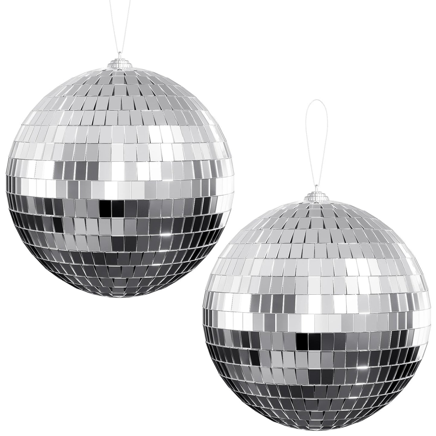 Youdepot Disco Ball 4 Inch 2-Pack,Silver Hanging Ball with Attached String for Ring,Reflects Light,Fun Party Home Bands Decorati