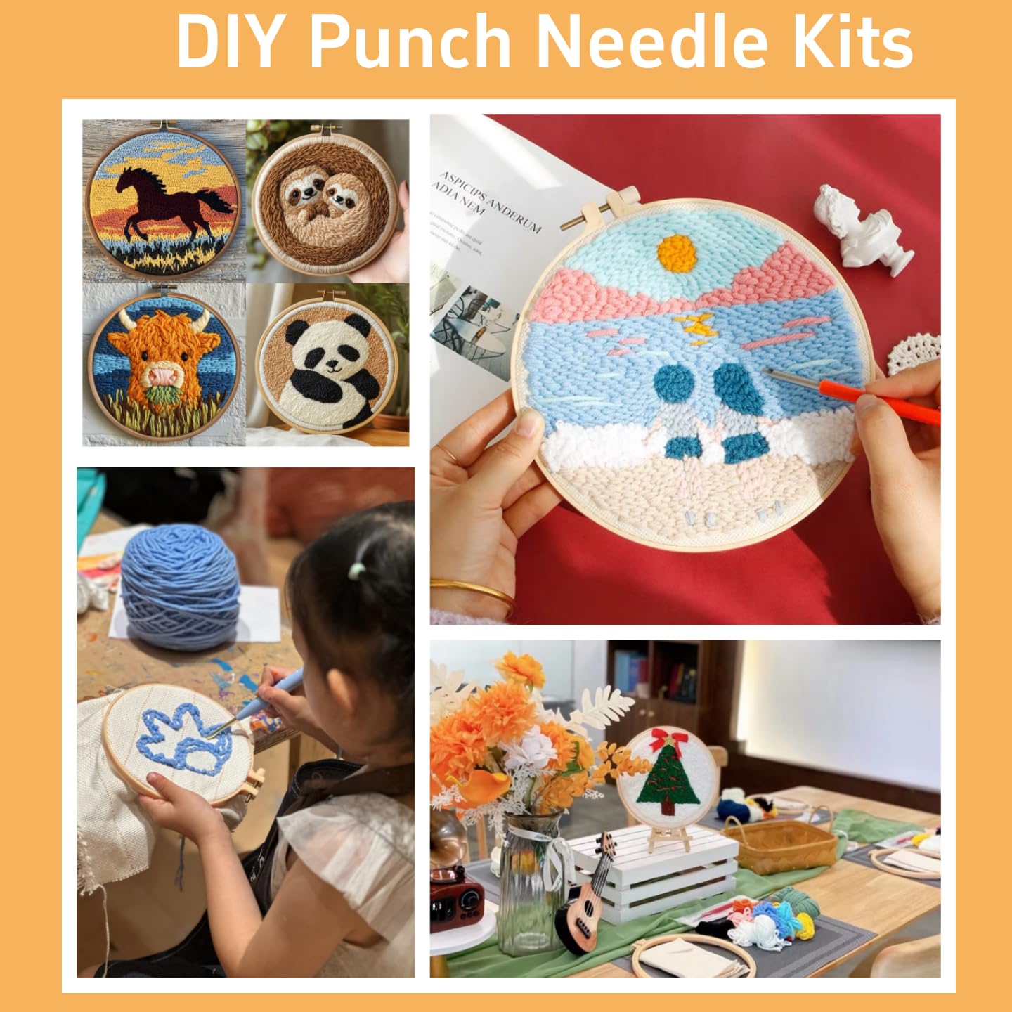 DIY Punch Needle Kits Purple Butterfly and Flowers Easy for Beginners Punch Needle Embroidery Set with Hoop Stamped Pattern for Craft Lovers and Home Decor-8