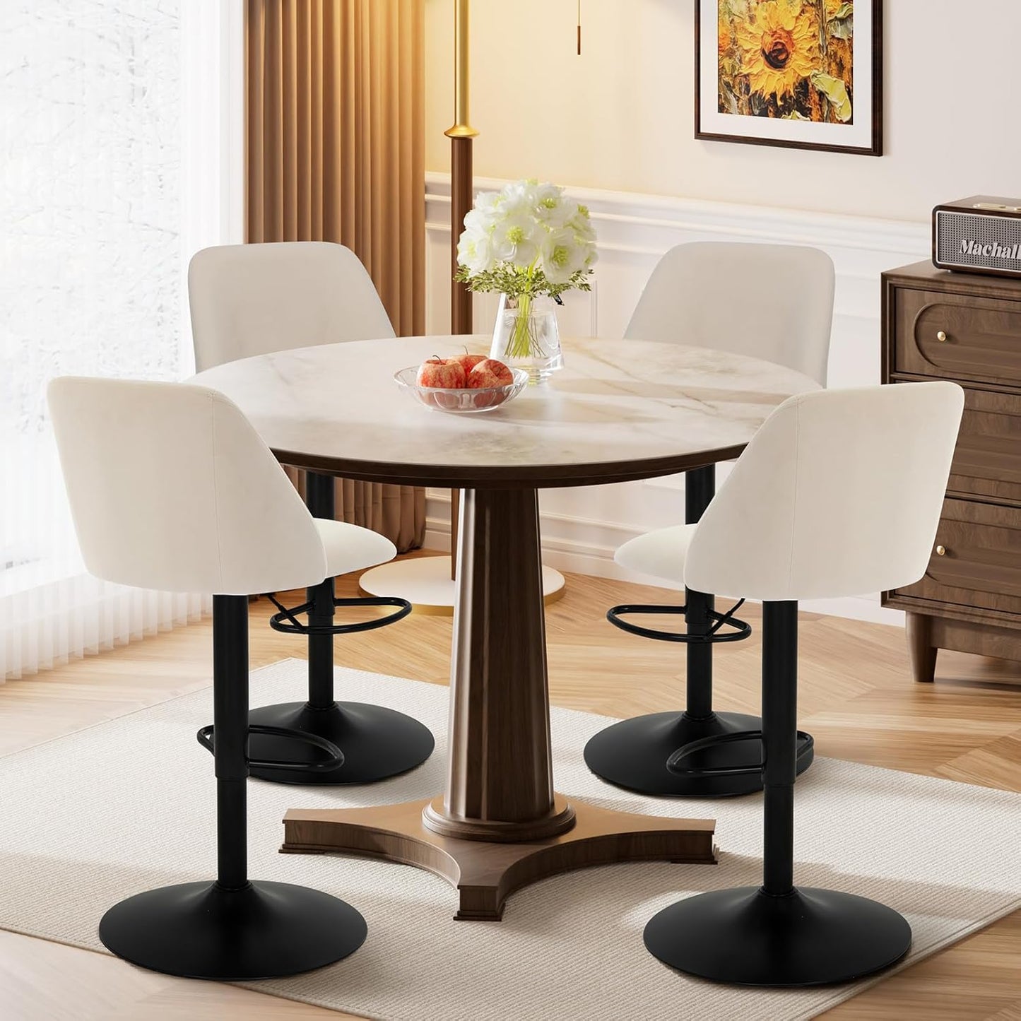COLAMY Bar Stools Set of 1, Modern Swivel Bar Chairs, Adjustable Upholstered Barstools Counter Height with Full Backrest for Bar, Dining Room, Kitchen Island, Beige