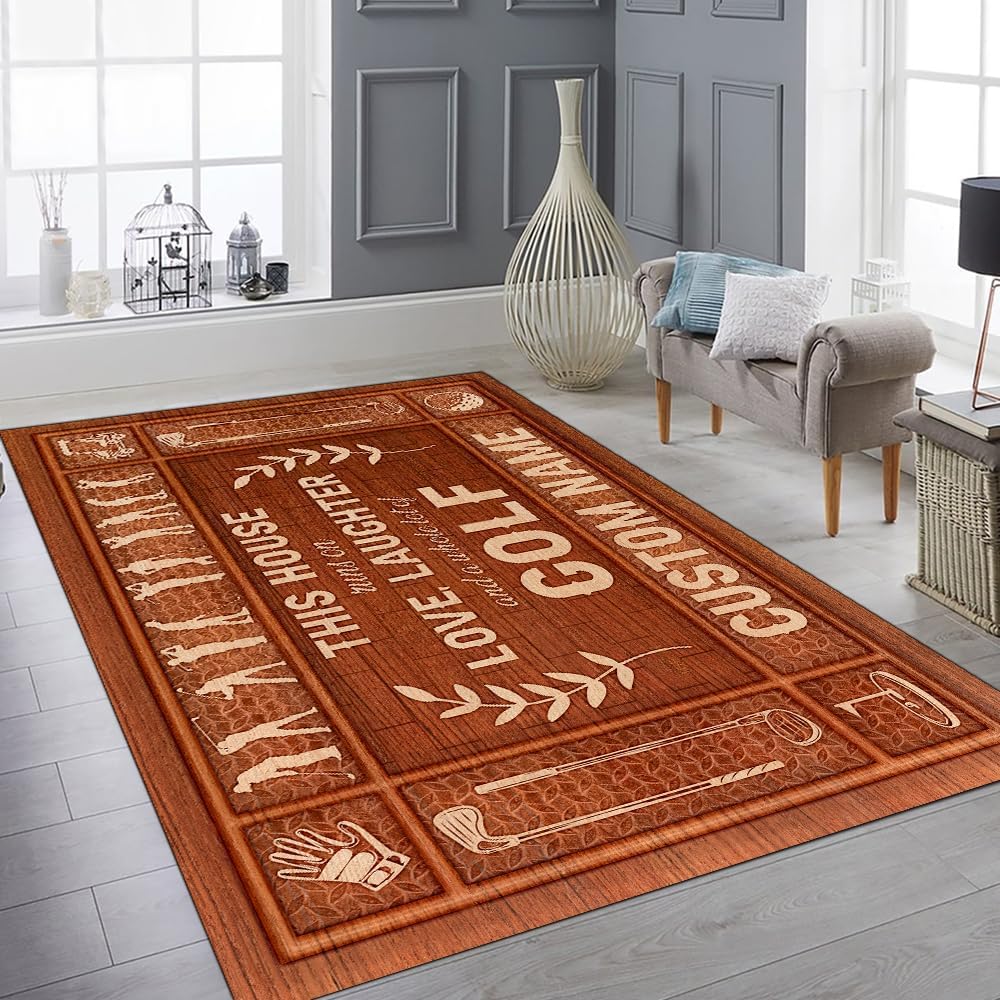 Custom Golf Area Rug, Golf Rugs for Living Room, Non Slip Area Mat Rugs for Office Living Room Indoor, Golf Carpet Floor Mat Indoor for Boys Golf Home Decor (This House Runs on ...)