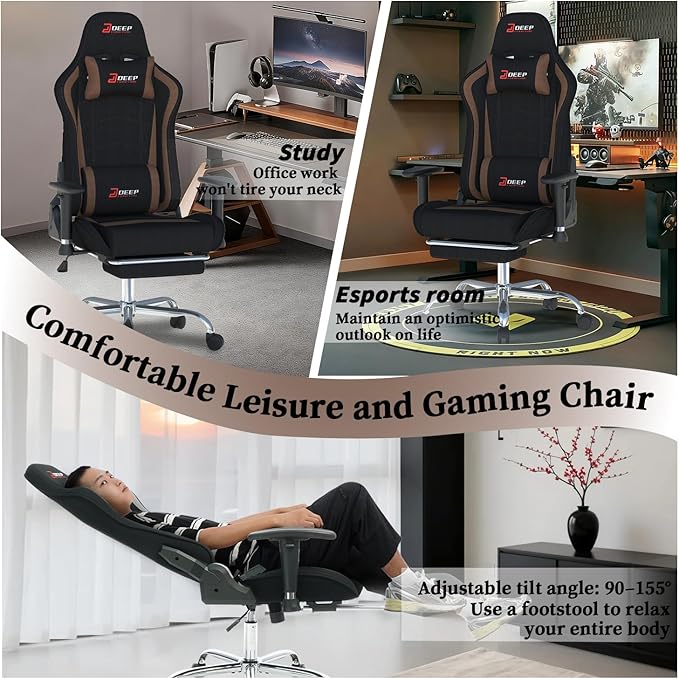 Fabric Gaming Chair, Skin-Friendly and Breathable, Manufactured by A Reputable Manufacturer, Safe and Stable, Specially Designed for Gaming.with Footrest Mg(1005-Brown)