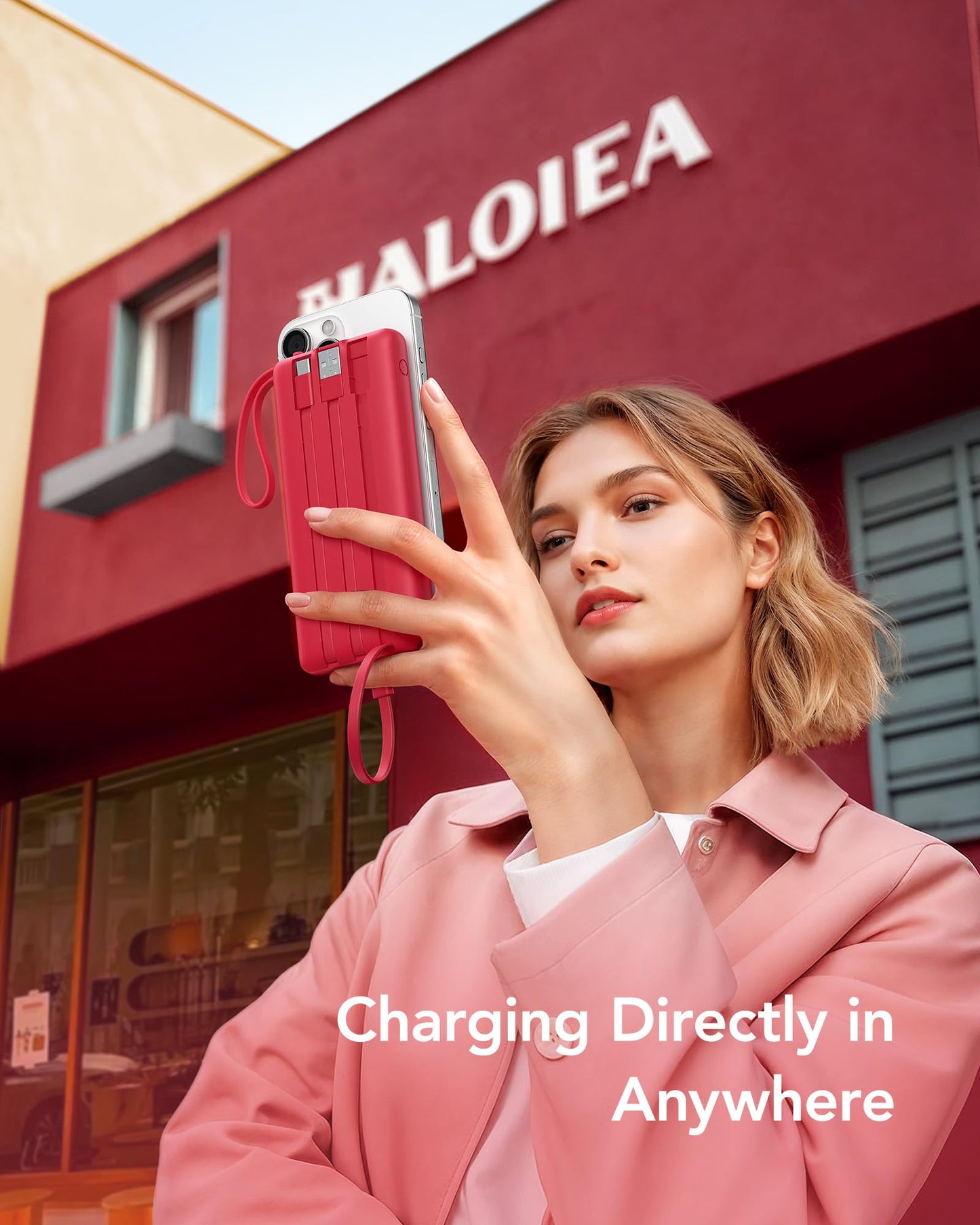 Vrurc Portable Charger, 10000Mah Power Bank Built In Cables For Iphone, Slim Compact Travel Essentail, 5 Outputs 2 Inputs Usb C