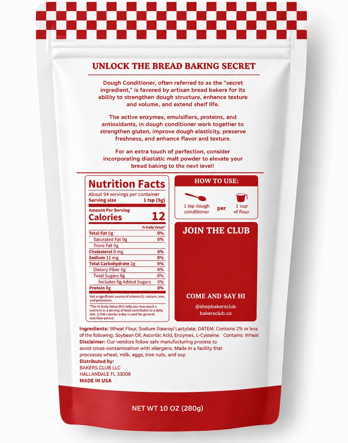 Bakers Club Artisan Dough Conditioner ā Bread Improver & Baking Enhancer for Better Texture, Volume & Shelf Life ā Sourdough, Pizza Crust, Bagels, Muffins, Cakes, Cookies & Pies Enhances Any Flour 10oz