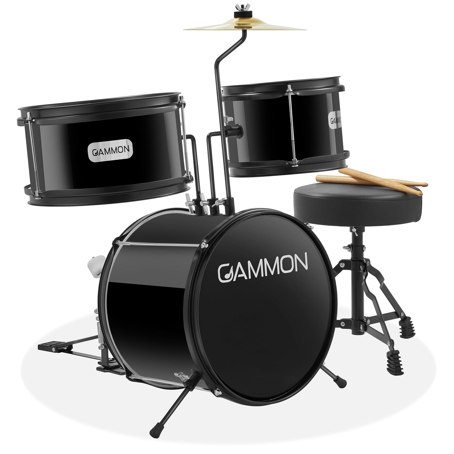Gammon 3-Piece Junior Drum Set with Throne - Purple, Complete Beginner Kit with Bass Drum, Toms, Cymbal, Pedal, and Drumsticks