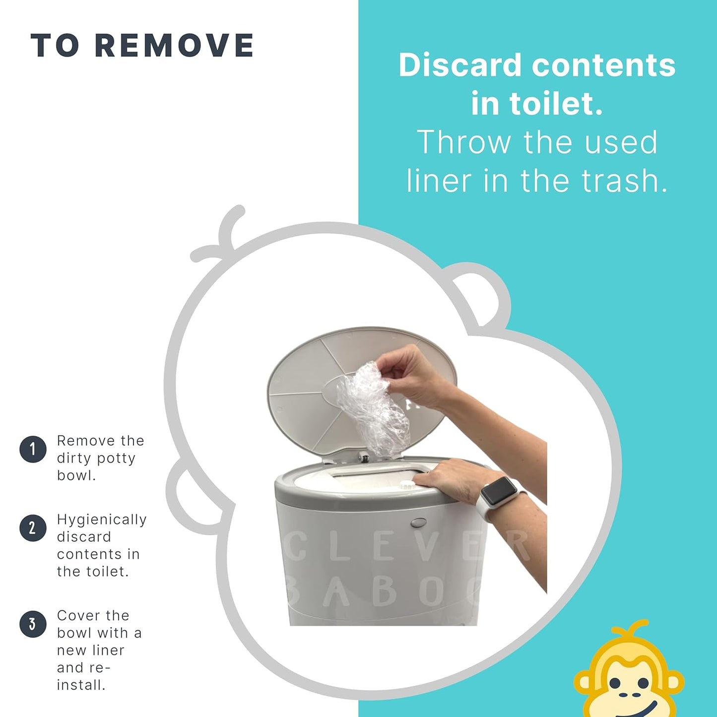 Potty Liners Compatible with Summer Infant My Potty Pro - 60 Count - Strong, Leak-Proof, Baby-Safe, Perfect Fit - Clever Baboon
