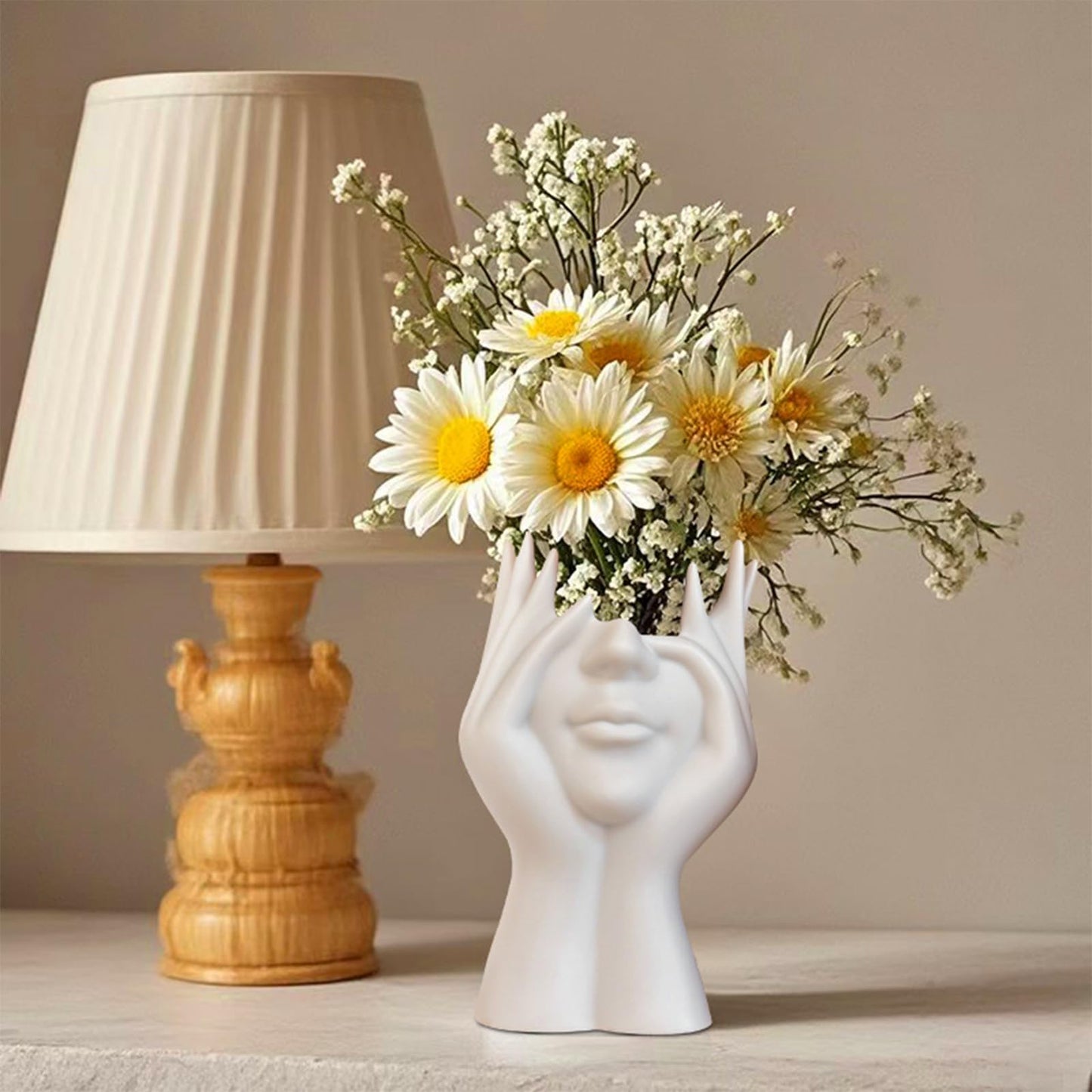 Swanswick Decorative Face Planter, White Plastic Head Vase, Modern Art Flower Pot(Plastic)