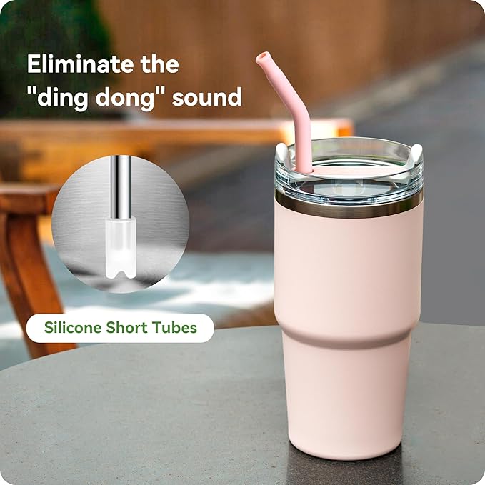 Metal Straws With Silicone Tip For Stanley Adventure Quencher H2.0 Tumbler 14 oz 20 oz,Short Straw Replacement Stainless Steel Straws Reusable For STANLEY Cups 14oz,20 oz, Dishwasher Safe(Cream Gray)
