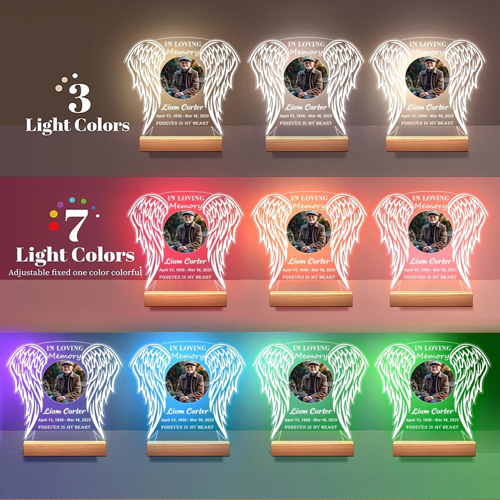 Personalized Memorial Picture Frame Night Light Lamp, Sympathy Gift for Loss of Loved One, in Memory of Dad, Mom, Husband, Sister, Friend, Funeral Mourning Ideas