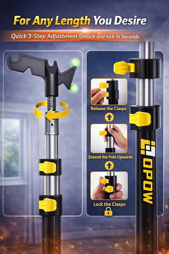 5-24 FT Reach Telescopic Extension Pole, Multi-Purpose Aluminum Alloy Telescoping Rod with Flip-Lock Design, Sturdy for Painting Dusting, High House Maintenance, and Window Cleaning