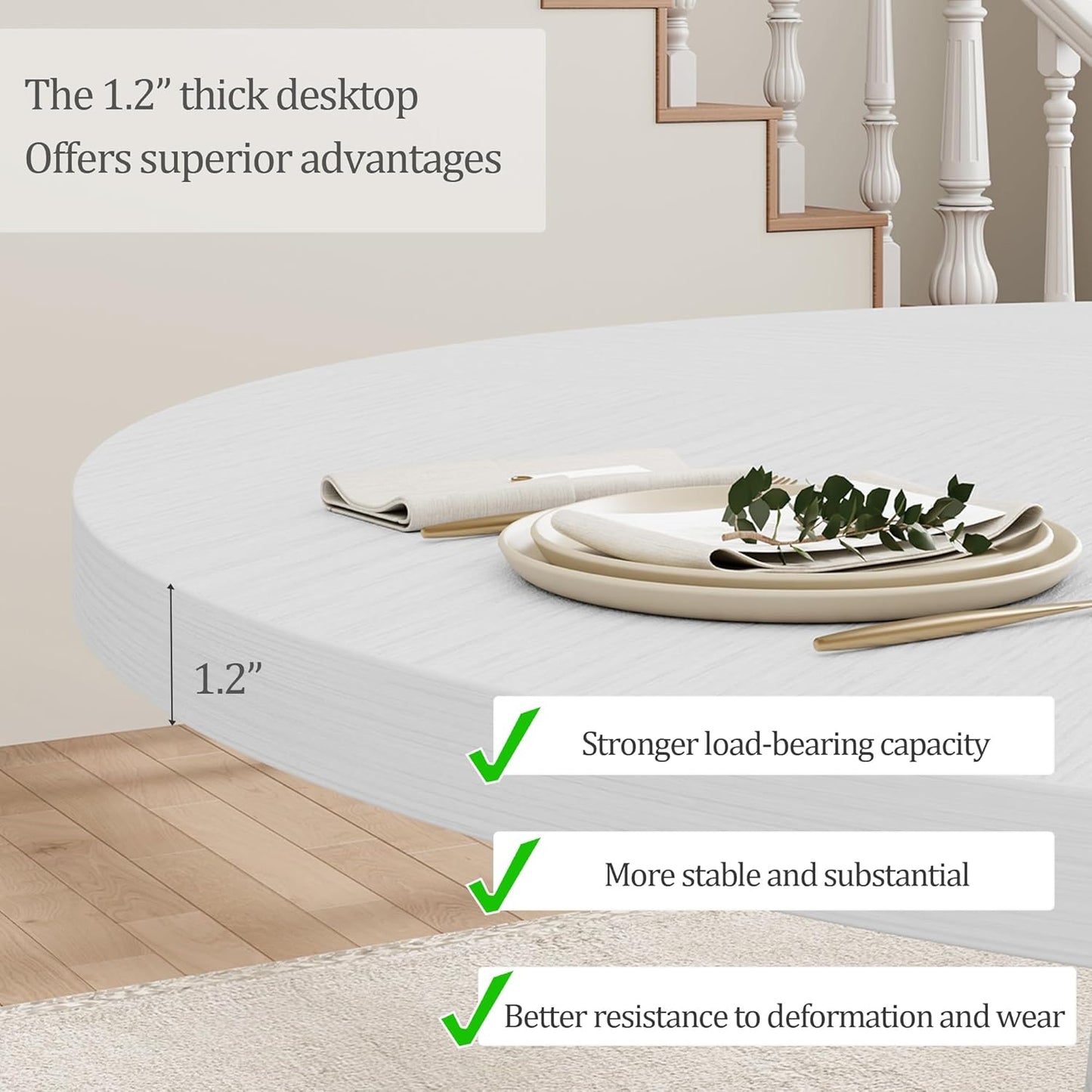 Garvee Dining Table for 4 to 6 People, 47 Inch Round Dining Table, Wooden Kitchen Table with Sturty Legs, Dining Room Table for Dining Room, Kitchen,White