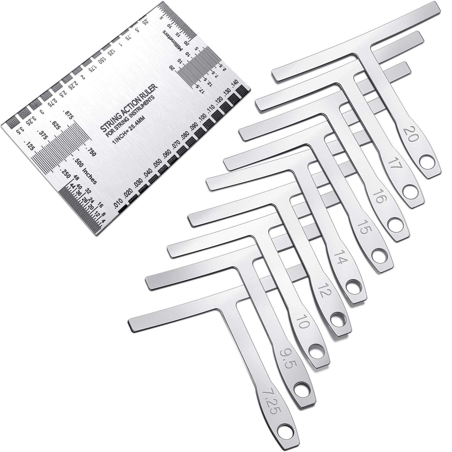 Mudder 10 Pieces Guitar Luthier Tools Include 9 Understring Guitar Radius Gauge and 1 String Action Gauge Ruler Measuring Tool f