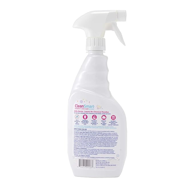 CleanSmart Nursery & High Chair Cleaner, 23 Ounce Bottle (Pack of 2), Hypochlorous Naturally Kills 99.9% of Viruses like RSV & Flu with Zero Residue