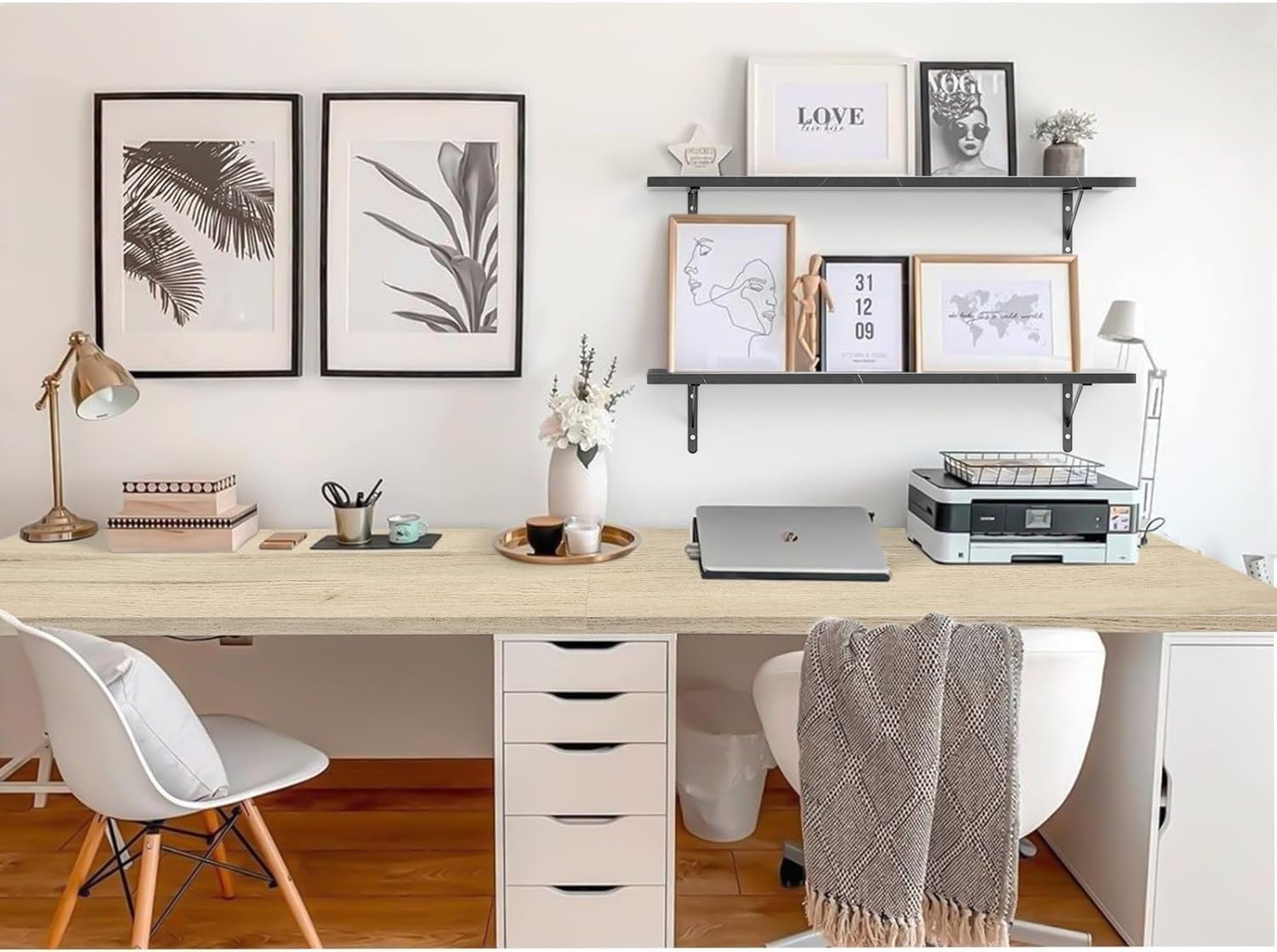 Kaboon Universal Tabletop 36"x20", Solid One-Piece Melamine Table Top, L-Desk Floating Desk DIY, Home and Office Countertop, Oak/Grey Tone