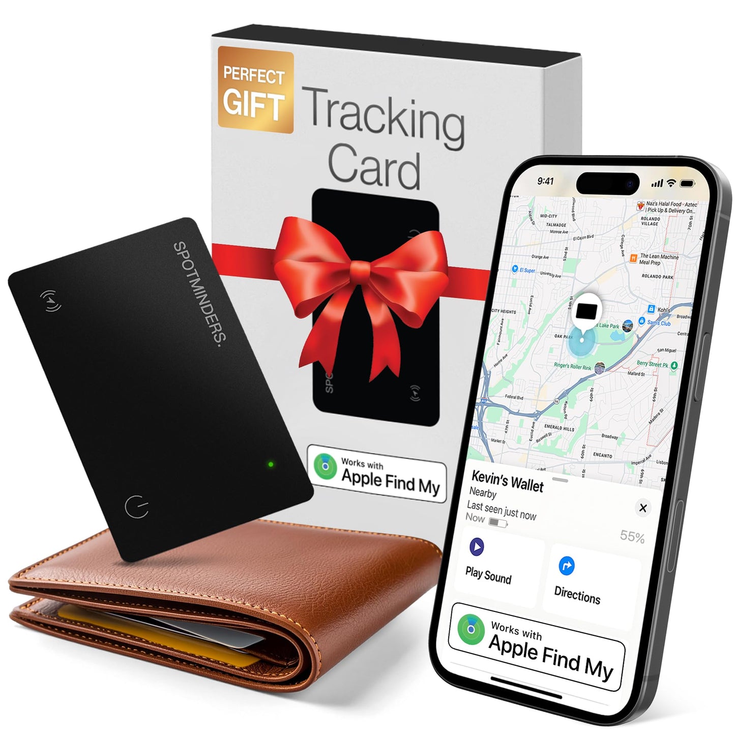 SPOTMINDERS Apple MFi Certified Wallet Tracker Works With Apple Find My Tracking Card for Wallet Card Rechargeable IP68 Waterpro