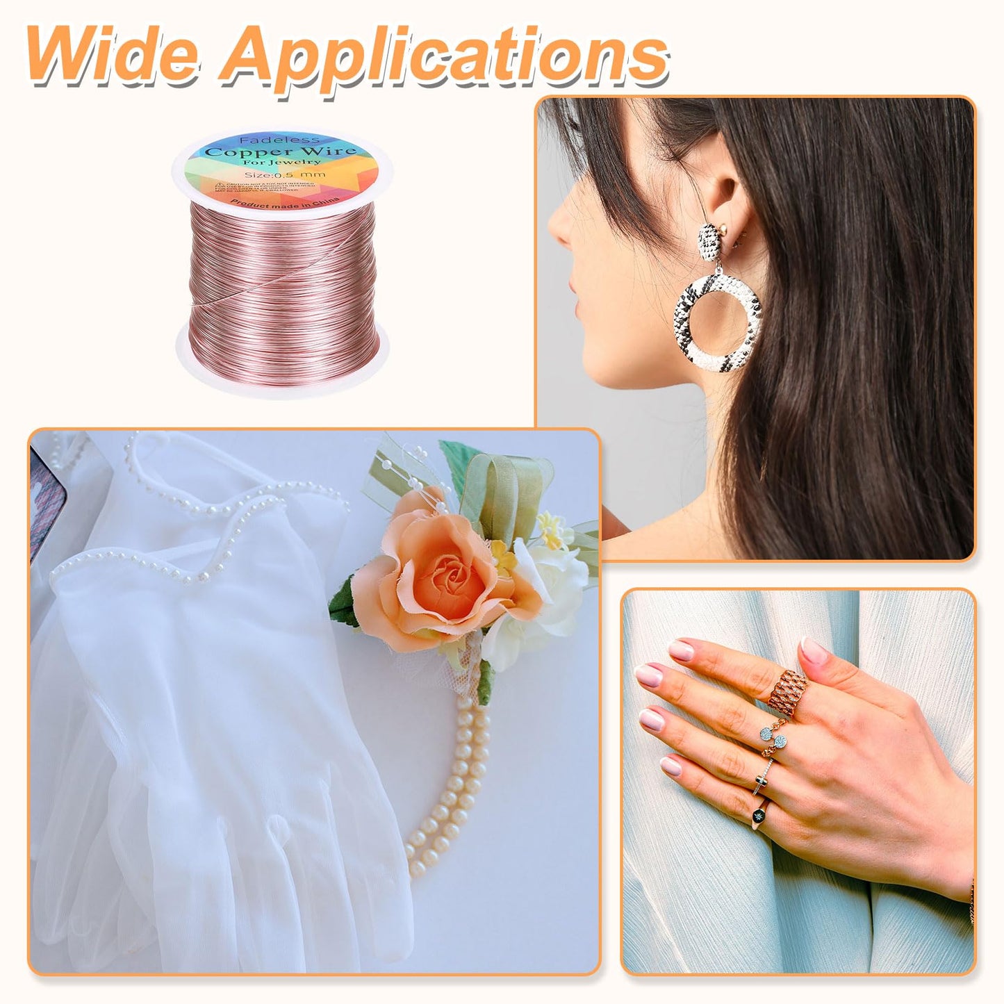HARFINGTON Wire 203ft Length 24 Gauge Copper Craft Jewelry Wrapping Wire Tarnish Resistant Beading for Jewelry Making Supplies Crafting, Pink