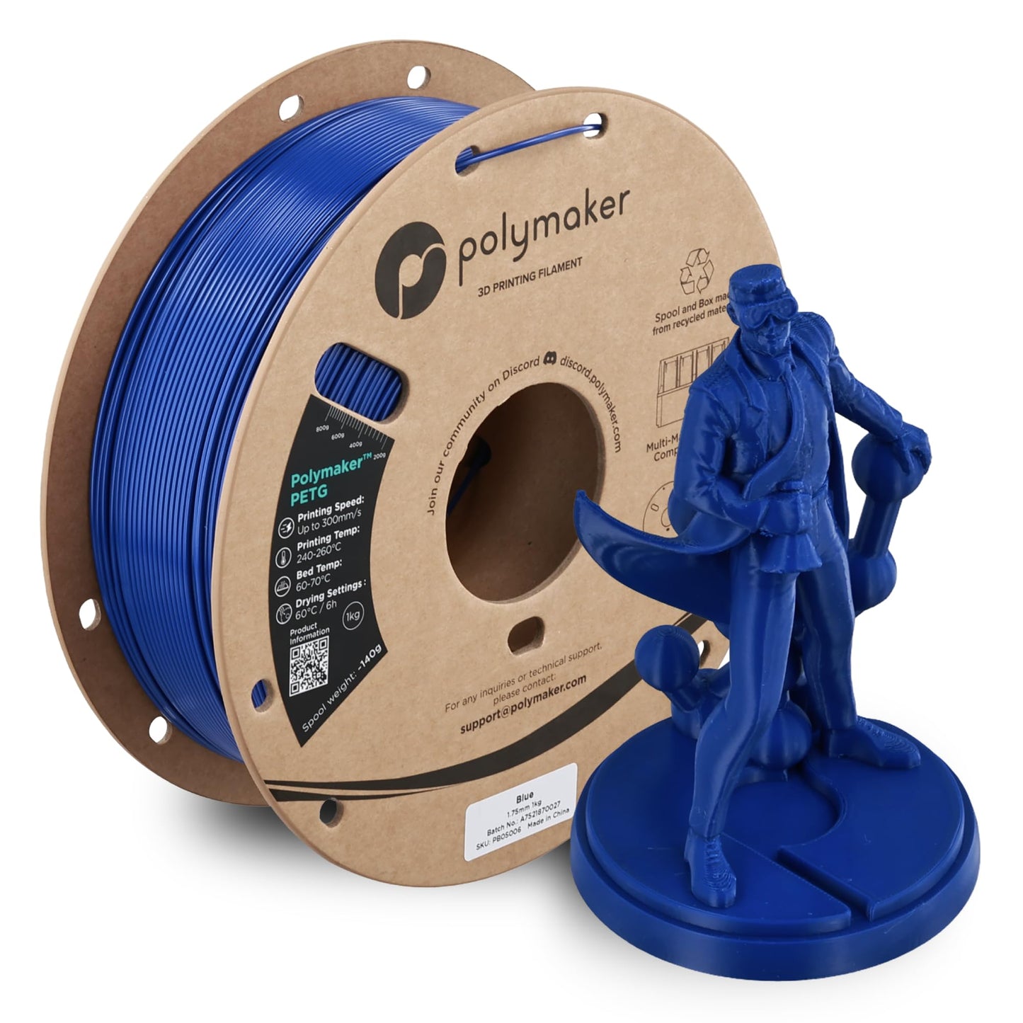 Polymaker PETG Blue 3D Printer Filament 1.75mm 1kg, High Speed PETG up to 300mm/s, High Strength New Formula, Excellent Layer Ad
