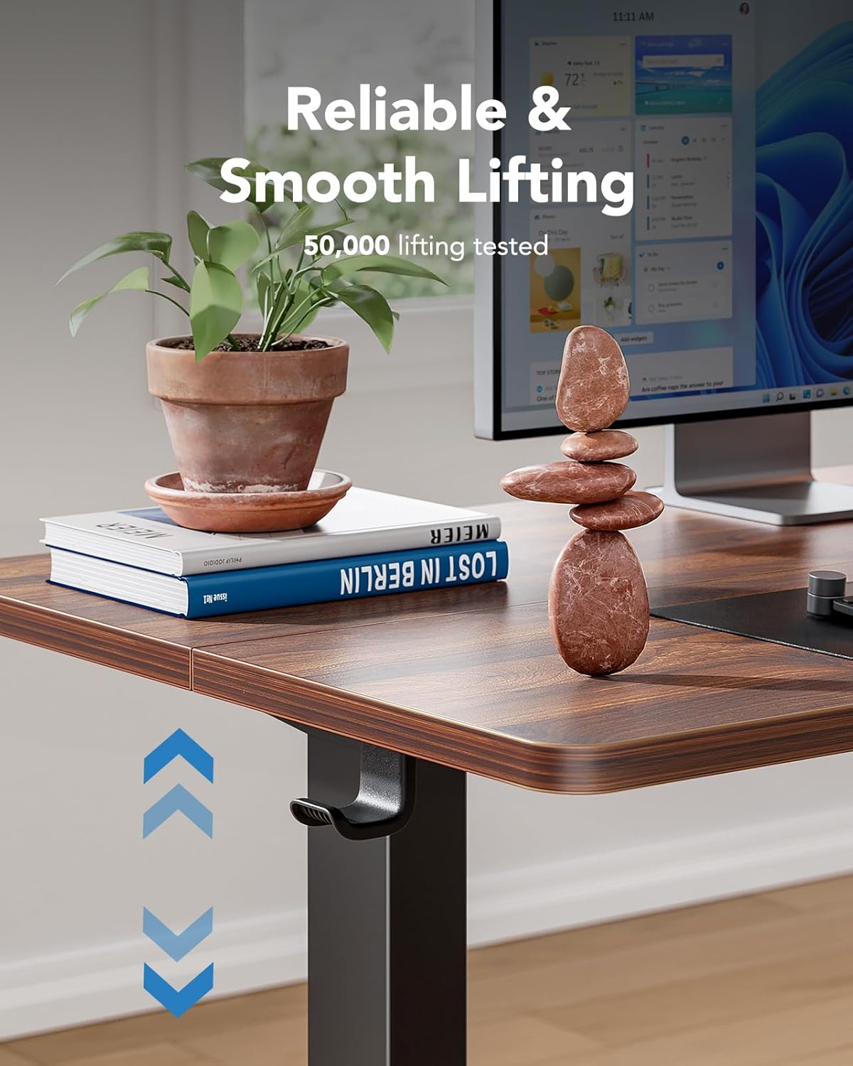 HUANUO 63" x 28" Electric Standing Desk Adjustable Height, 4 Memory Height Settings, Headphone Hook, Cable Manager, Sit Stand Up Desk for Home Office & Computer Workstation, Walnut