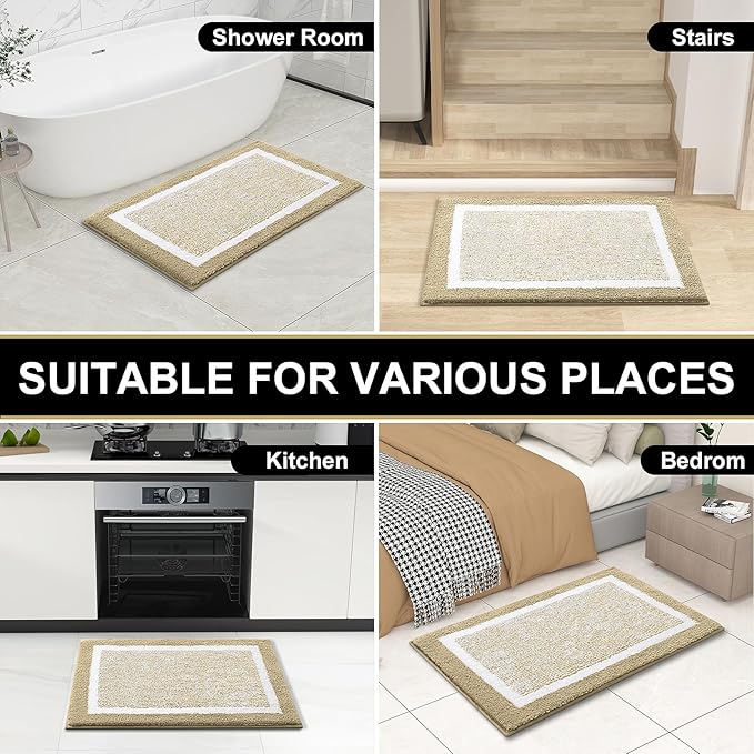 OLANLY Bathroom Rugs 24x16, Extra Soft and Absorbent Microfiber Bath Mat, Non-Slip, Machine Washable, Quick Dry Shaggy Bath Carpet, Suitable for Bathroom Floor, Tub, Shower (Small, Beige)