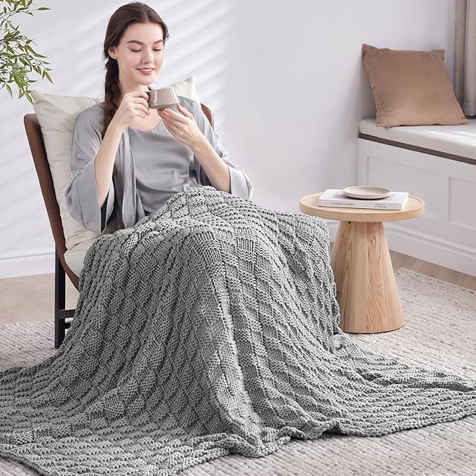 Knitted Weighted Blanket Kids, No Beads Heavy Blanket 36” x 48'' 5lbs, Breathable Chunky Knit Blanket, Cooling Weighted Blanket for Hot Sleepers, Christmas Home Decor (Light Grey)