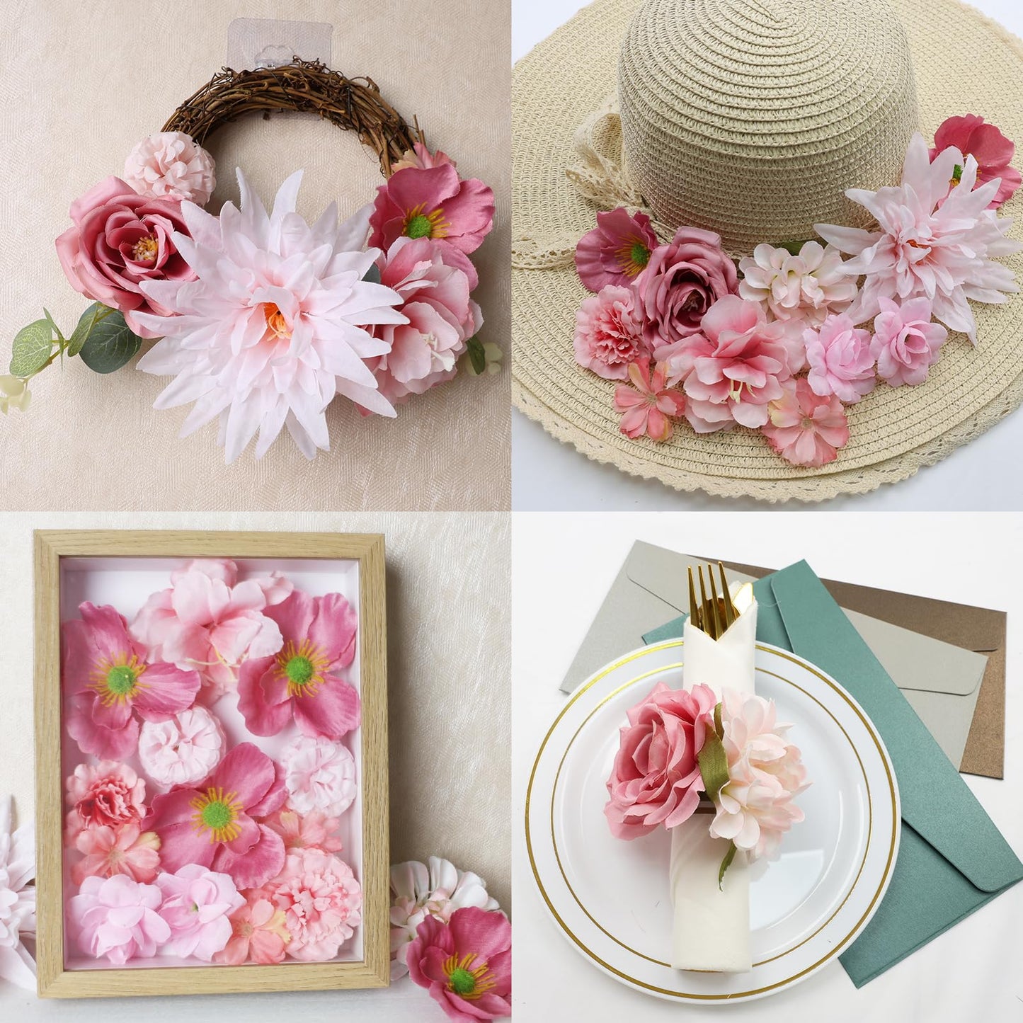 Nagobi 56 PCS Pink Fake Flowers Heads, Bulk Silk Flowers for Crafts, Mini Faux Flower Heads for Graduation Cap, DIY Wreath, Wedding Birthday Party Decor, Centerpieces