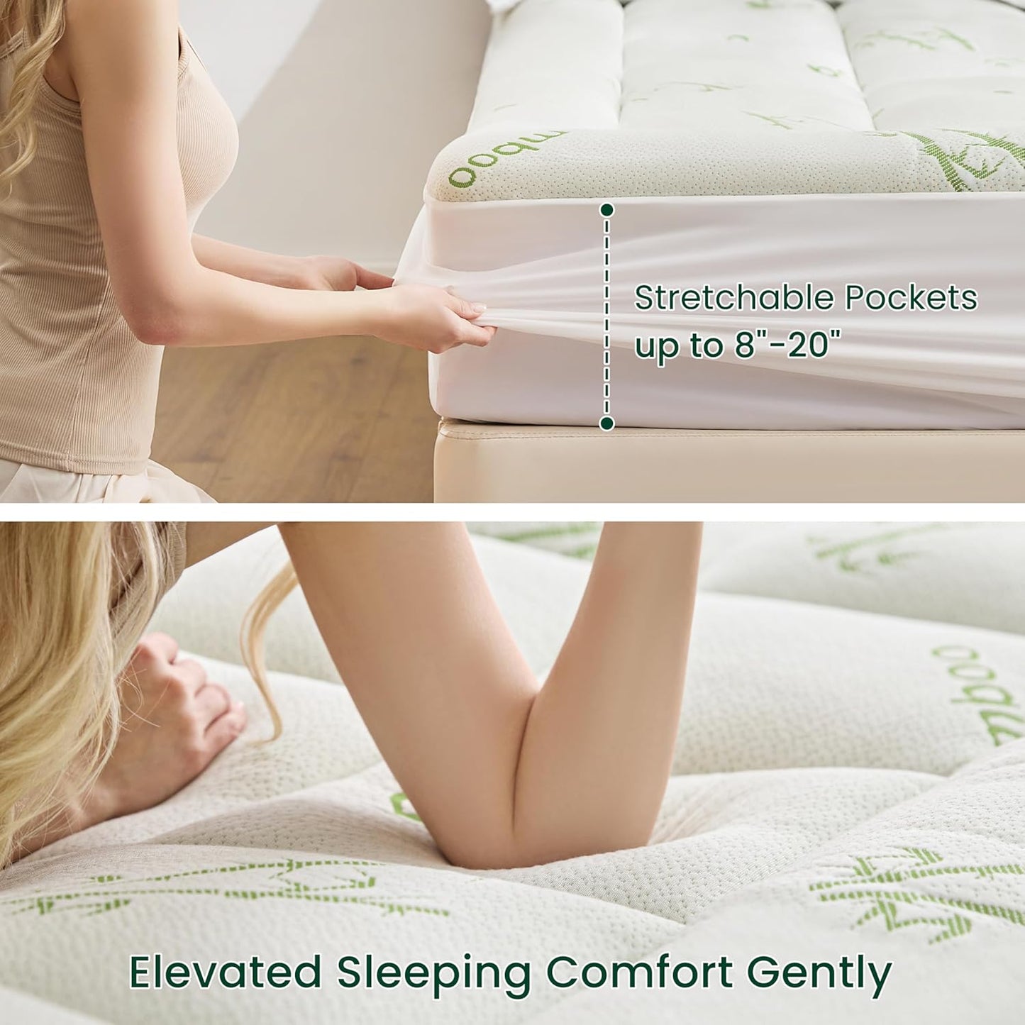 Love's cabin Twin Mattress Topper, Rayon Derived from Bamboo, 900 GSM Breathable Mattress Topper Pad, Thick Pillow Top Mattress Pad Stretches up with 8"-20" Deep Pocket(39"x75"), Green