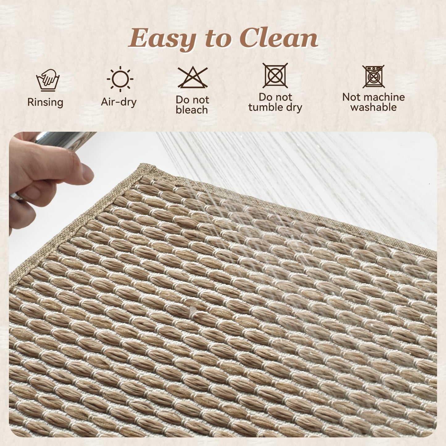 AMOAMI Unique Woven Bathroom Runner Rug, Super Absorbent Non Slip Bath Mats for Bathroom Textured Bathroom Mat Quick Dry Boho Rugs Runners for Hallyways Kitchen Bedroom Beside Tub, 2' x 4', Brown