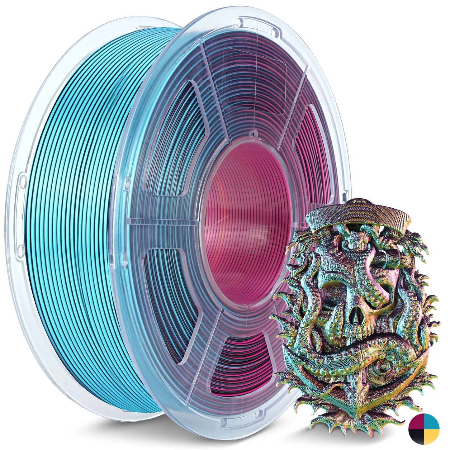 JAYO Silk Quad-Color PLA Filament 1.75mm Red-Yellow-Green-Black 1.1kg, Four-Color Gradient PLA, High Gloss Shine, Smooth Layer C