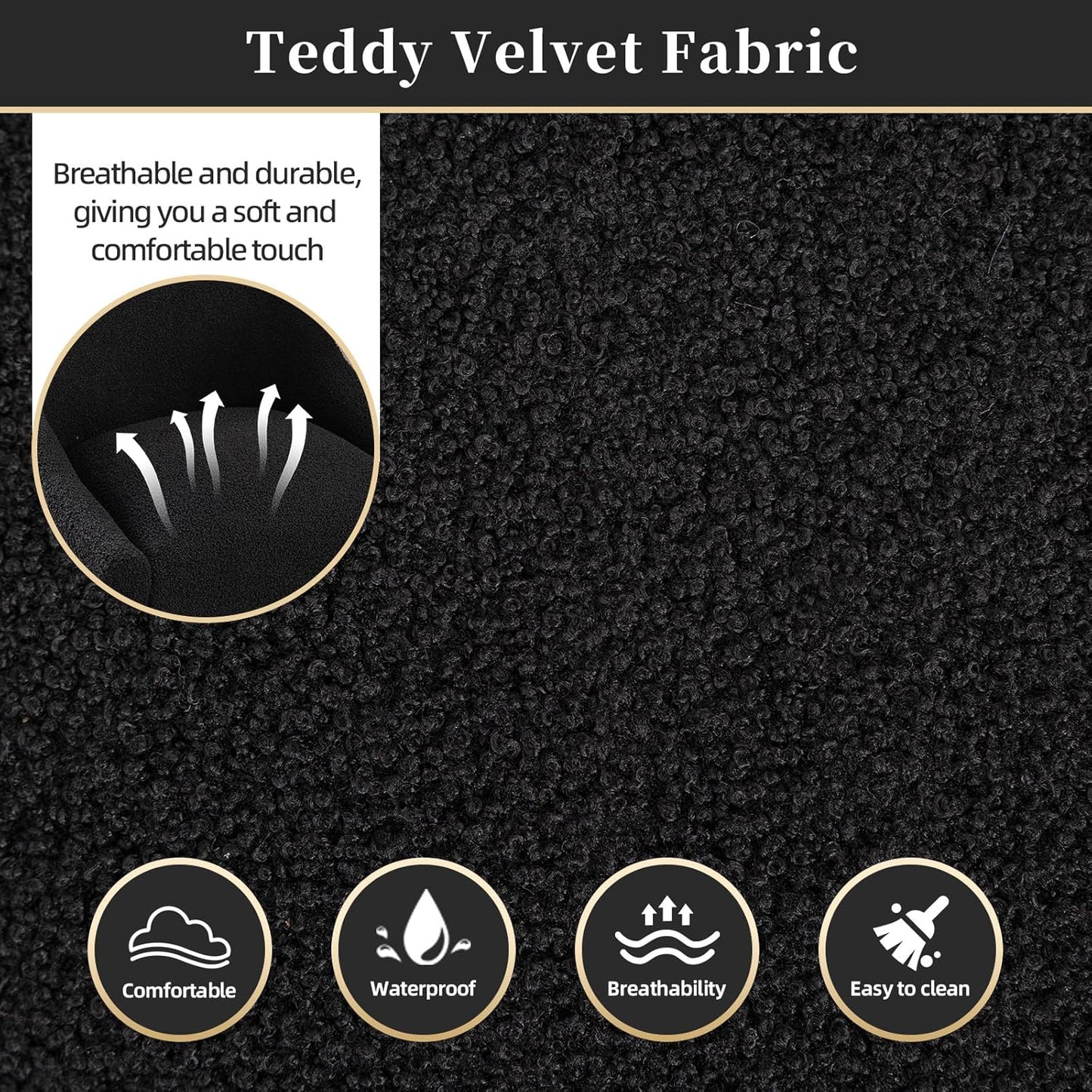 Modern Velvet Dining Chairs Set of 4, Contemporary Upholstered Furniture Collection with Polished Gold Metal Legs, Elegant Accent Chairs for Kitchen Living Room(Teddy Fleece,Black)