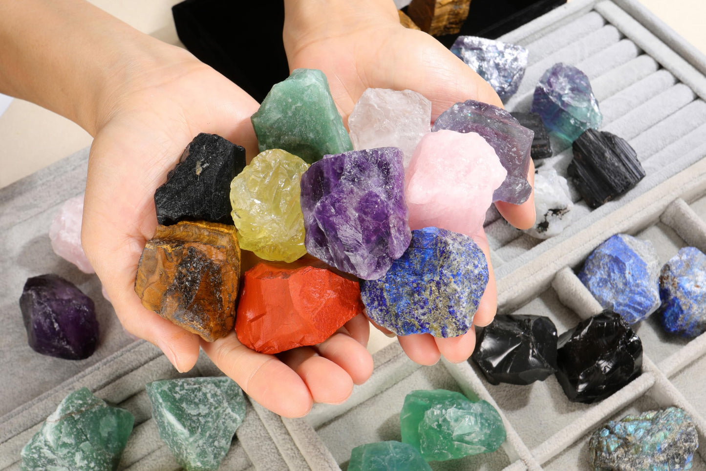 Jovivi 2pcs Raw Green Fluorite Crystals,Large 1.6-2.2" Healing Crystals Natural Rough Stones Crystal for Tumbling, Cabbing, Home Decoration, Polishing, Wicca & Reiki