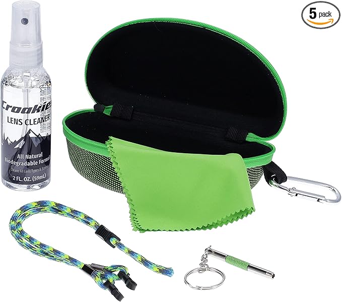 Croakies Eyewear Care Kit with 1(2oz) All Natural VOC Free Lens Cleaner + (1) Hard Case + (1) Microfiber Cloth + (1) Eyewear Retainer + (1) Repair Tool (Green)