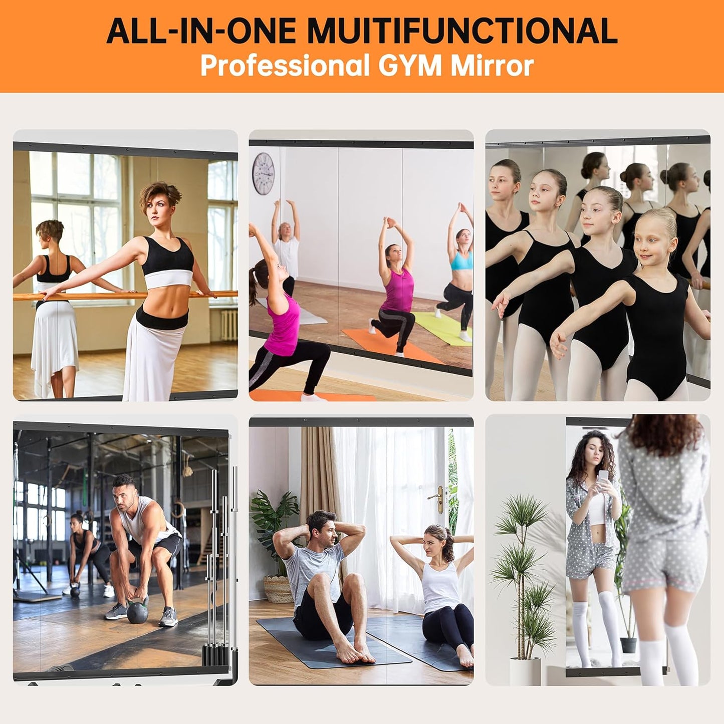 Hasipu 2 Pcs 63''x28'' Home Gym Mirror Large Full Length Wall Mounted Full Body Mirror for Yoga Dance Fitness Exercise Studio Bedroom Garage, Frameless Tempered Glass Workout Mirrors Black Rectangular