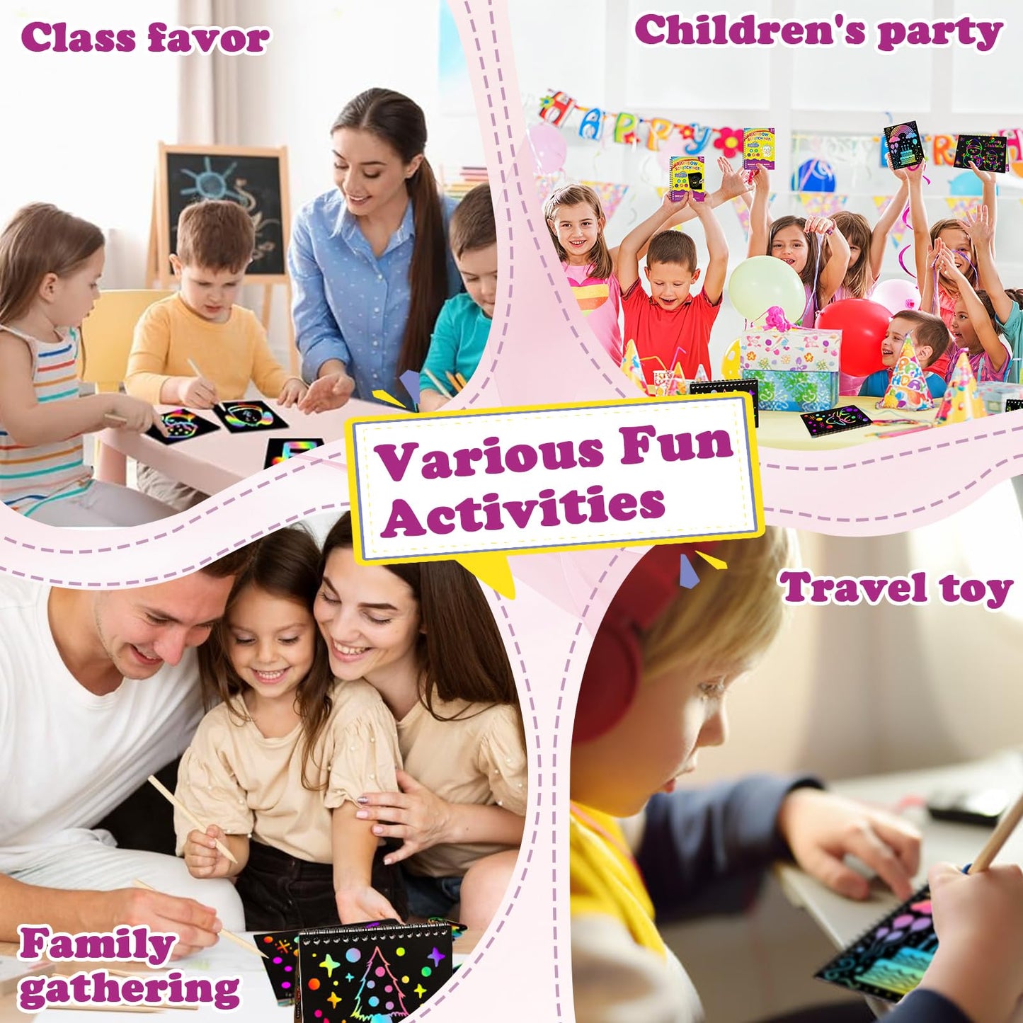 HXDOGSP Scratch Art for Kids: 24 Pack Rainbow Scratch Paper Party Favors - Art Crafts Notebook Suitable for Birthday Gifts/School Crafts Kit/Classroom Prizes for Girls and Boys Aged 4-12