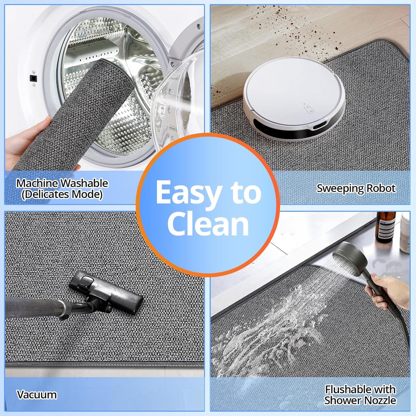 Bathroom Rugs 24x36Inch, Thin Bath Mat with Rubber Backing Non-Slip, Absorbent, Quick Dry Machine Washable, Home Decor Accessories Cozy Cloth Bathroom Mat fit Under Door/Sink/Tub/Shower-Dark Grey