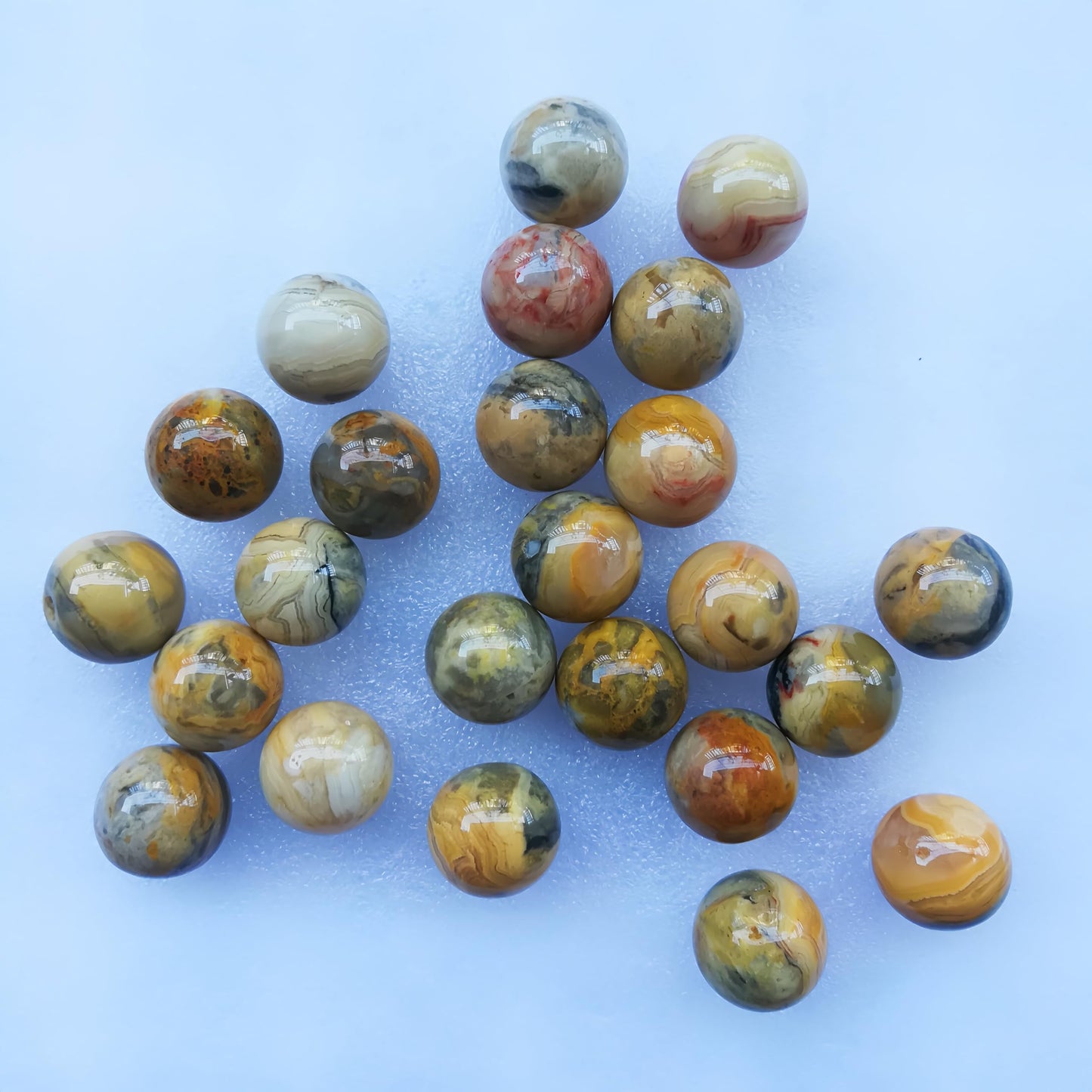 Sunshcat Natural Yellow Crazy Lace Agate 0.78 Inchs Crystals and Healing Stone Ball Set,Home Desktop Feng Shui Array Decoration(7 Pieces) 