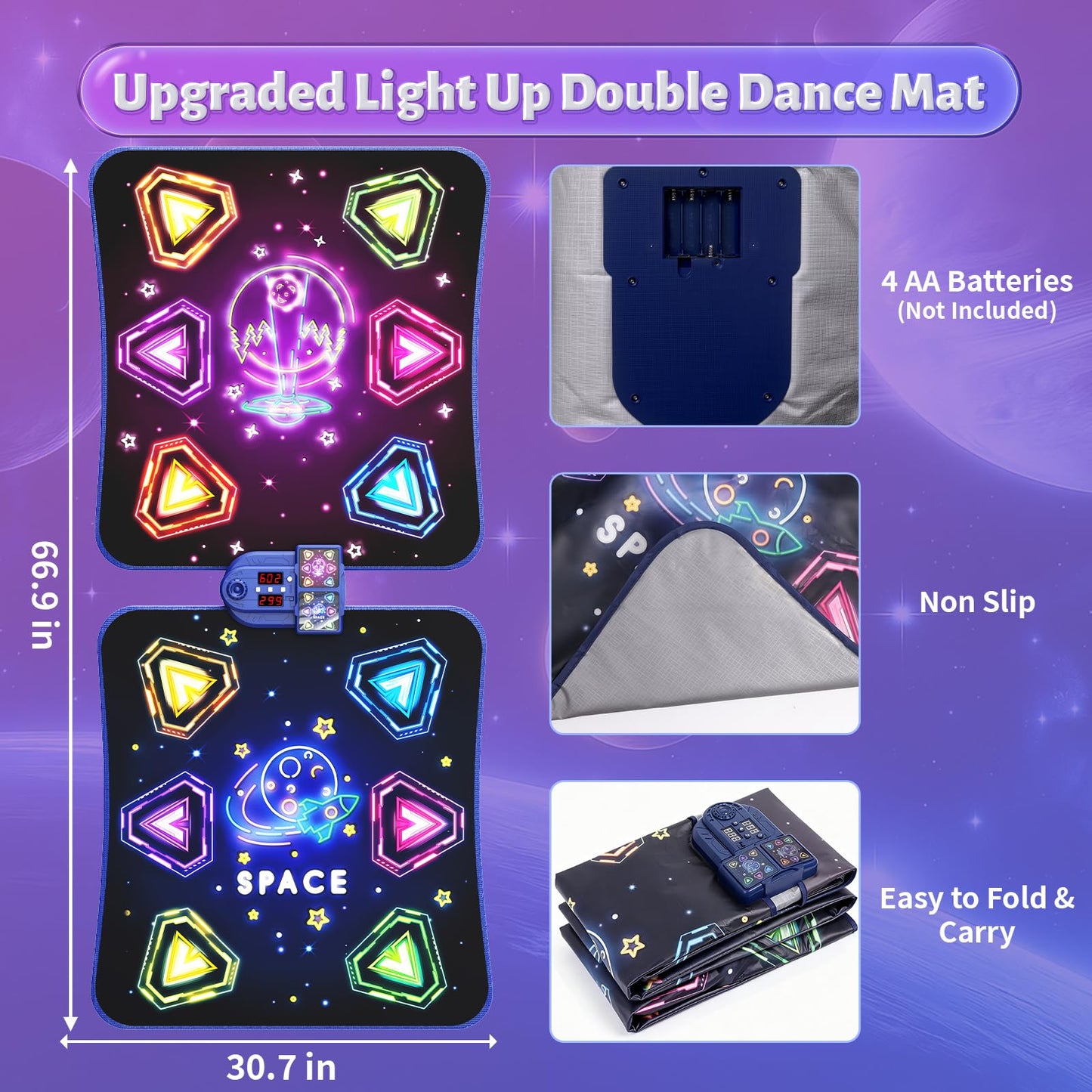 WAYKEE Dance Mat Toys for 3-12 Year Old Kids, Kids Dance Mat with Light-up 12-Button & 5 Game Modes, 2 Player Electronic Dance Pad Toys, Birthday Xmas Gifts for 3 4 5 6 7 8 9 10+ Year Old Girls Boys