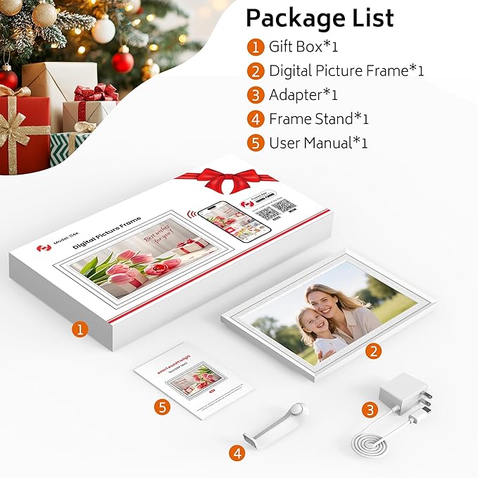 Frameo 10.1" Digital Picture Frame with 32GB Memory White WiFi Electronic Photo Frame 1280 x 800 IPS HD Touch Screen Auto-Rotate Slideshow Wall Mountable Share Photos/Video Remotely Anywhere