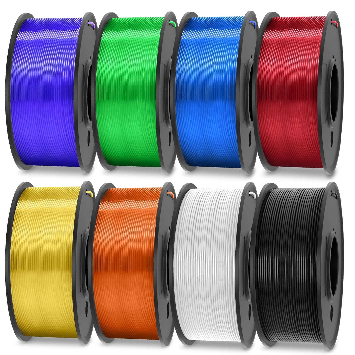TECBEARS Translucent PLA 3D Printer Filament, PLA Filament Bundle, 0.25kg Each Spool, Total 2kg, 8 Packs, Black+White+Transparen